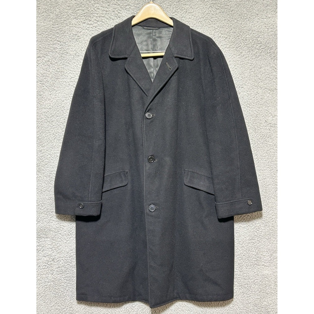 Vintage 100% Pure Cashmere USA Union Made Classic Black Over Coat Men's 46R